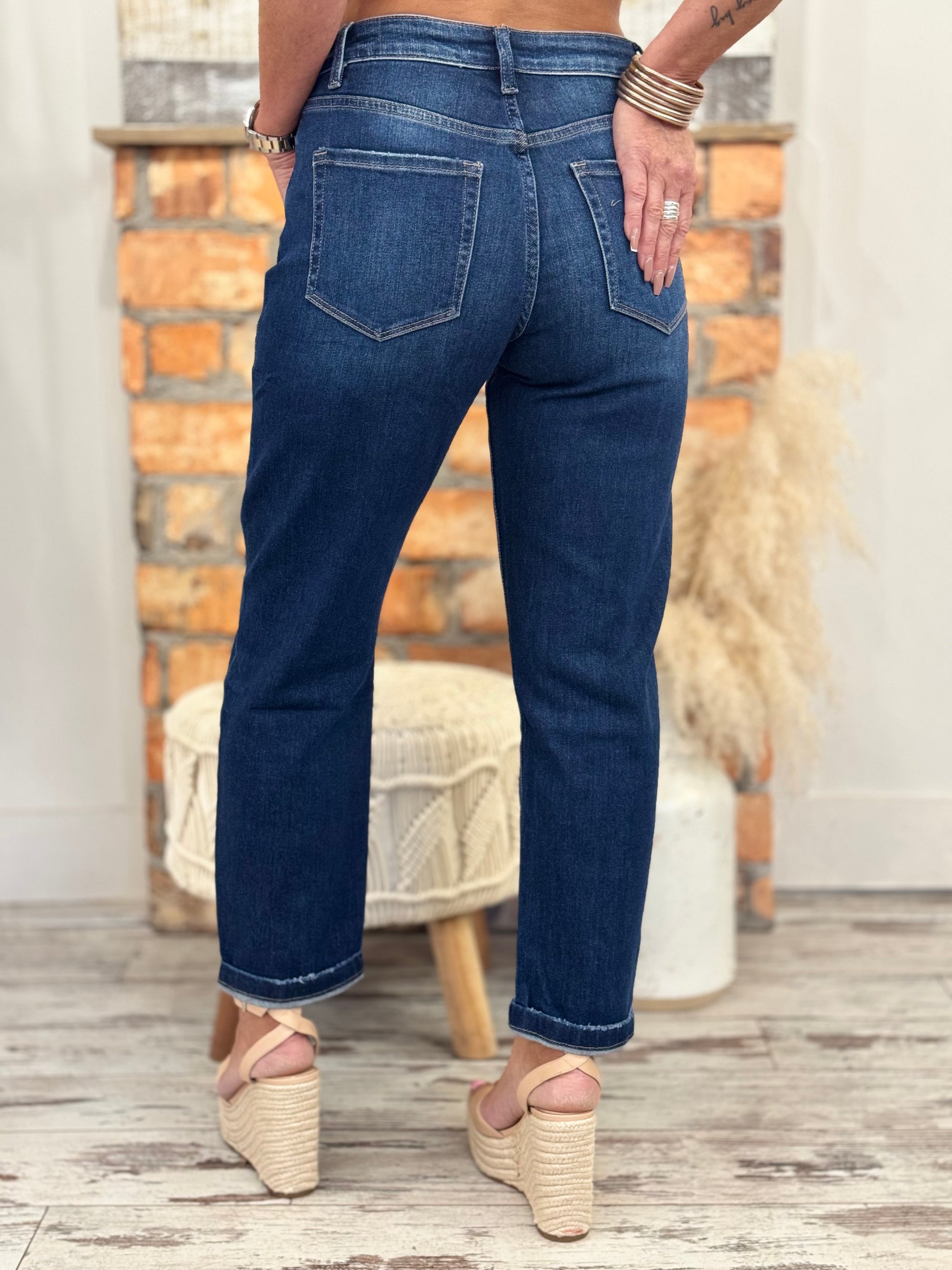 High Rise Cuffed Barrel Jeans