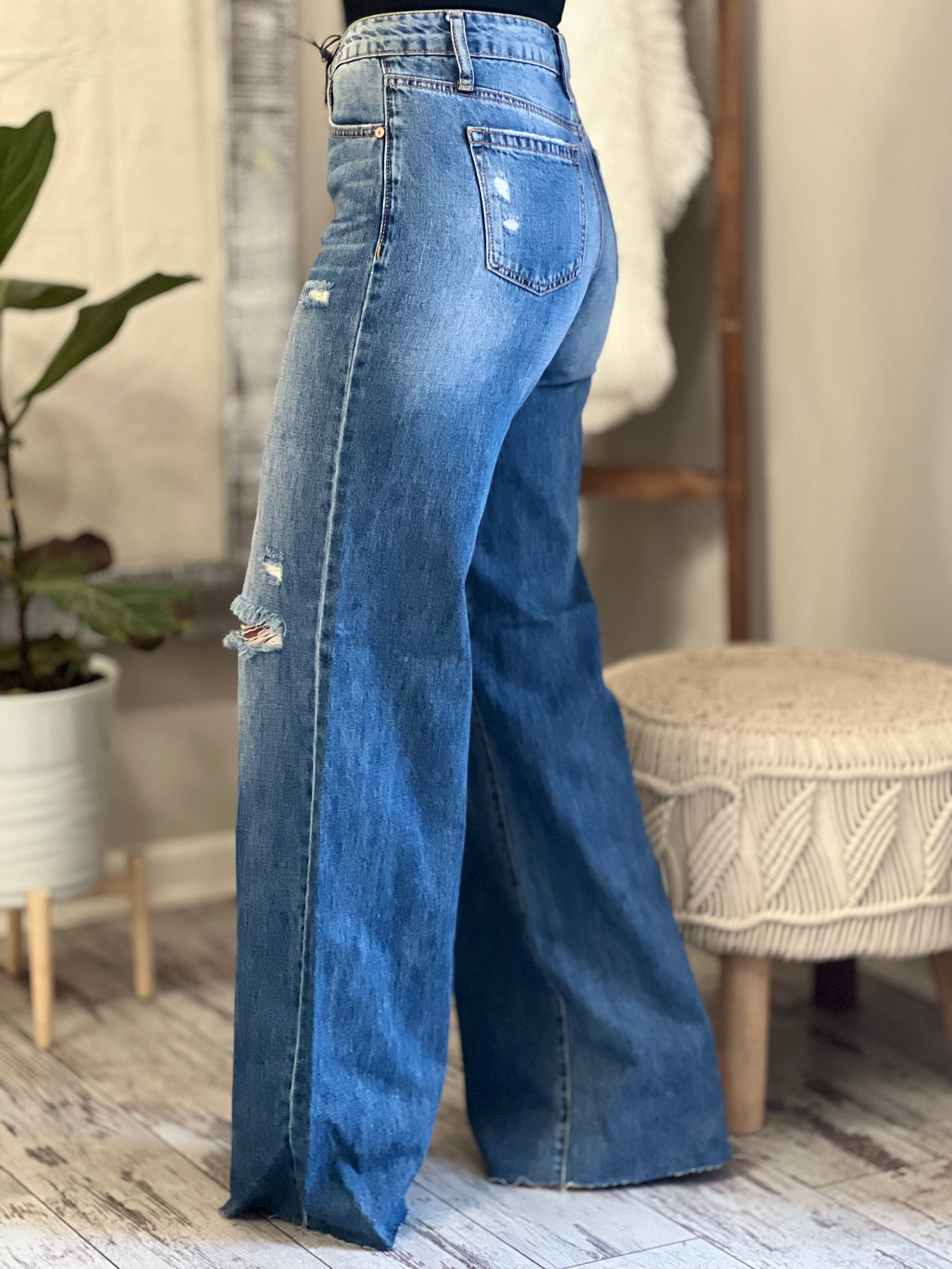 High-Waisted Wide-Leg Released-Hem Jeans For Women