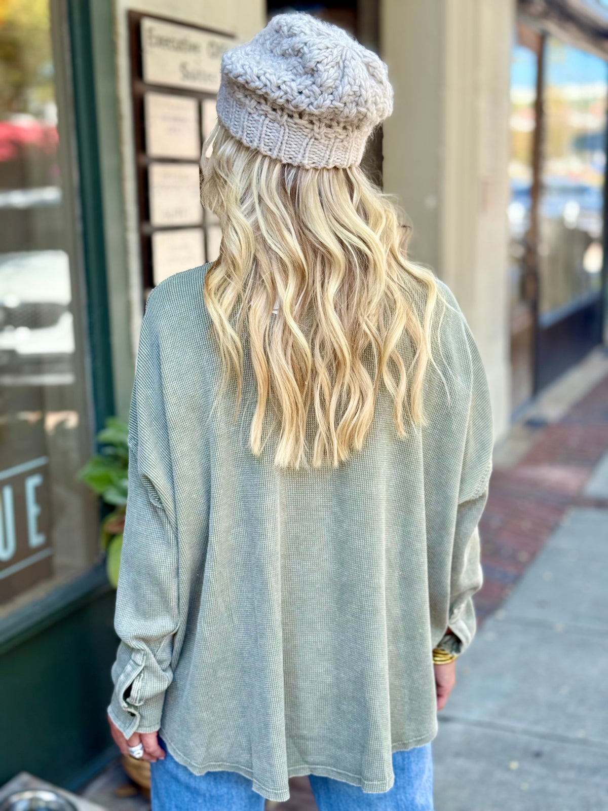 Washed Waffle Henley Top
