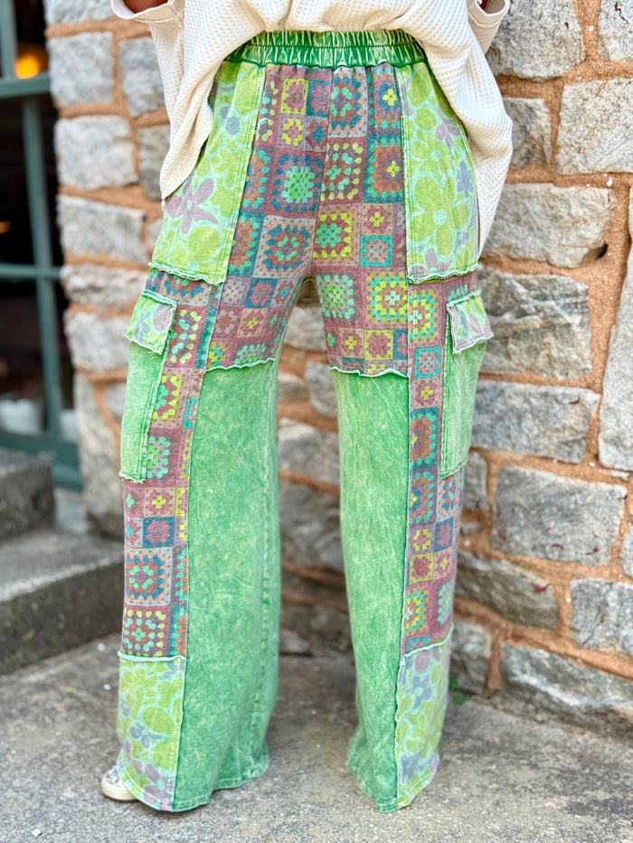 Crochet Floral Wide Leg Cargo Pants