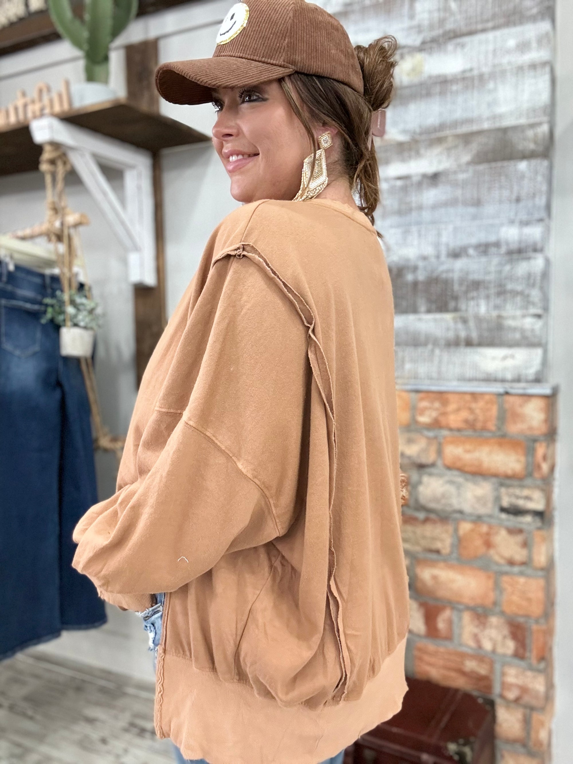 Oversized Reverse Stitch Pullover in Rust