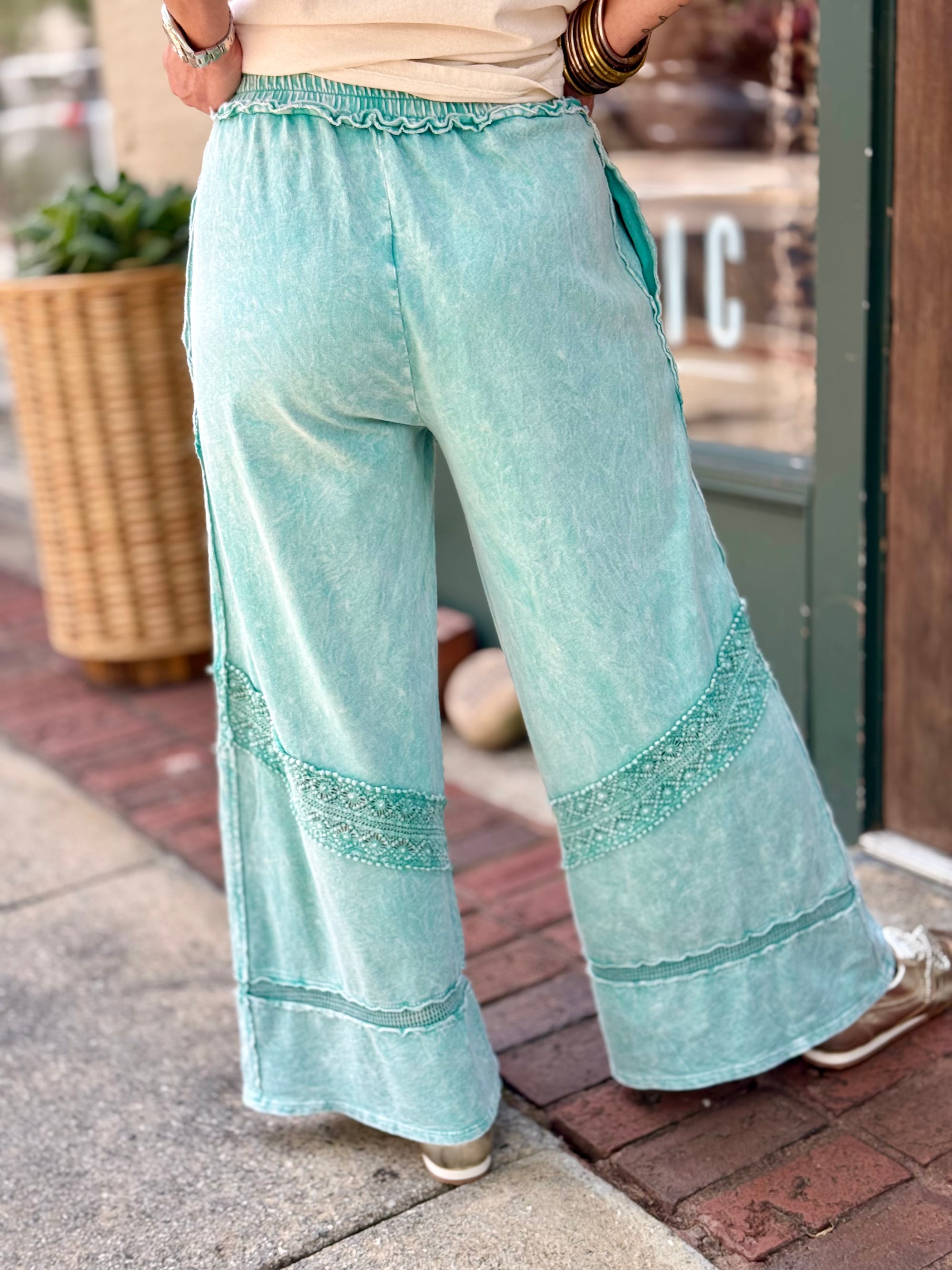 Crochet Trim Wide Leg Pants