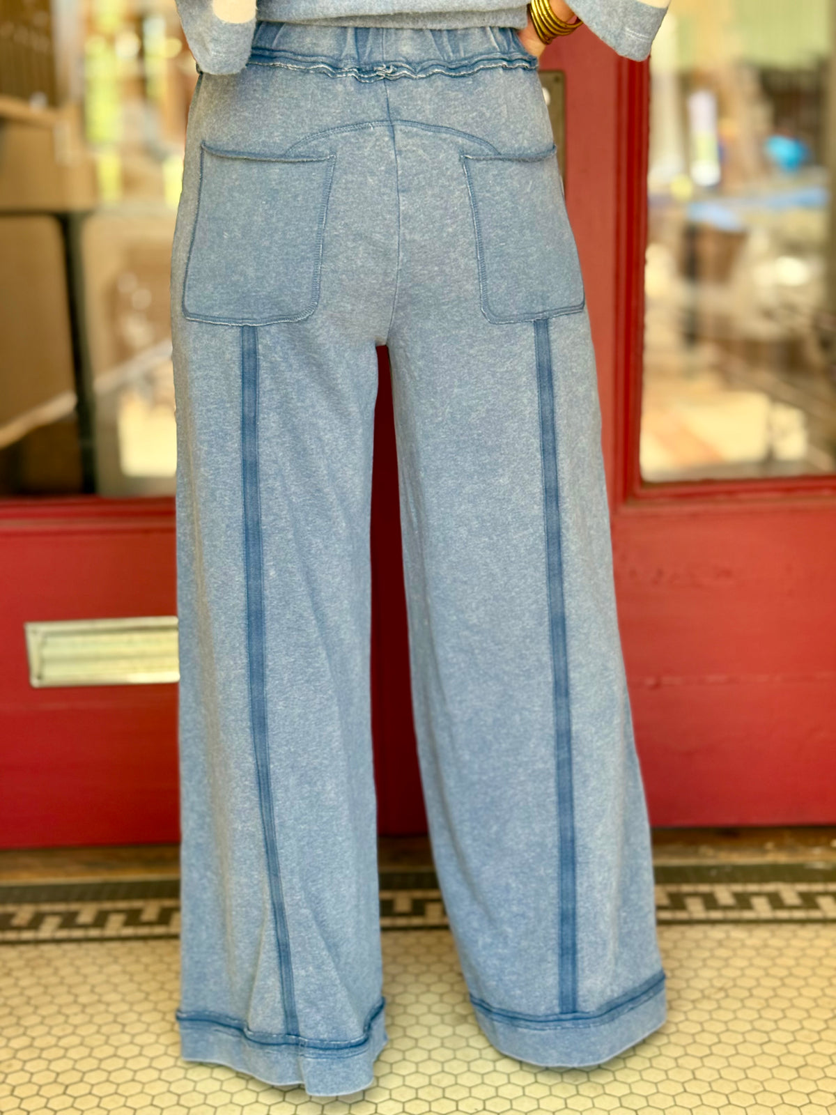 Reverse Stitch Wide Leg Pants