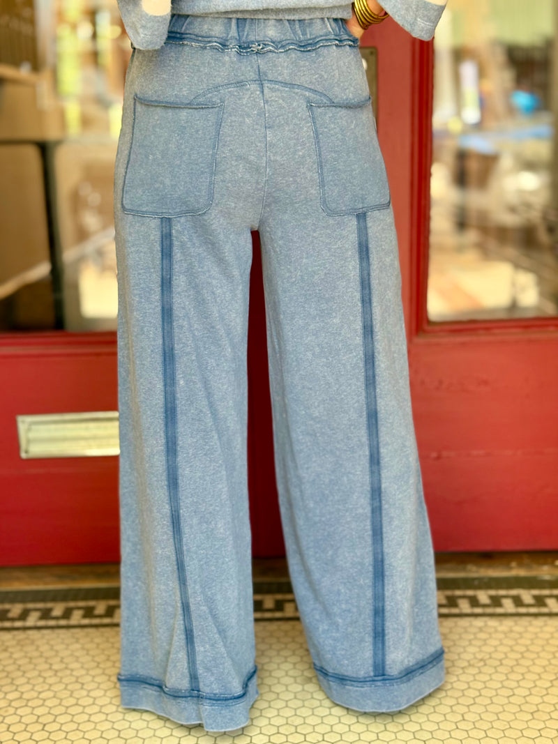 Reverse Stitch Wide Leg Pants