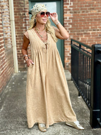 Pleated Sleeveless Wide Leg Jumpsuit