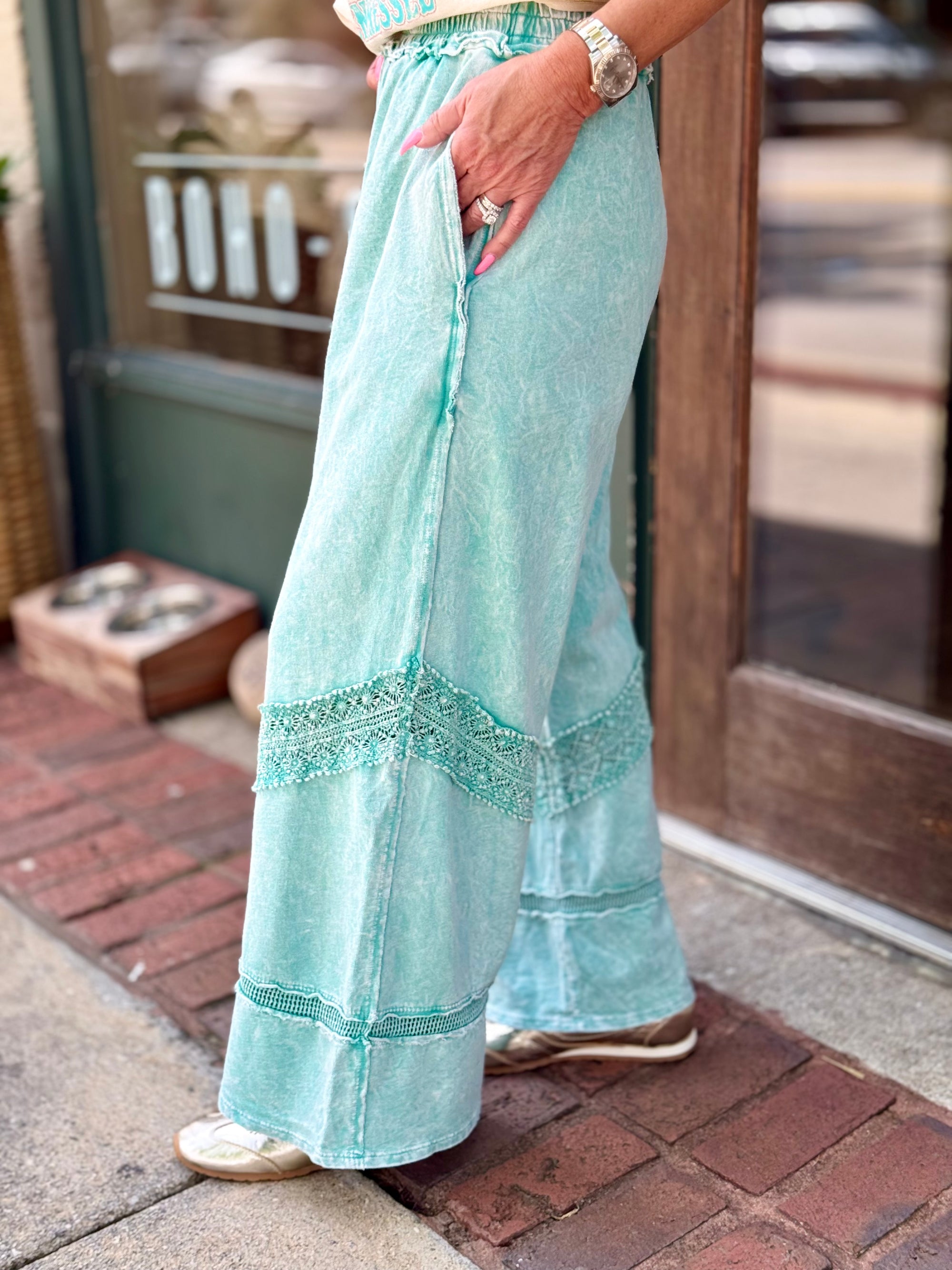 Crochet Trim Wide Leg Pants