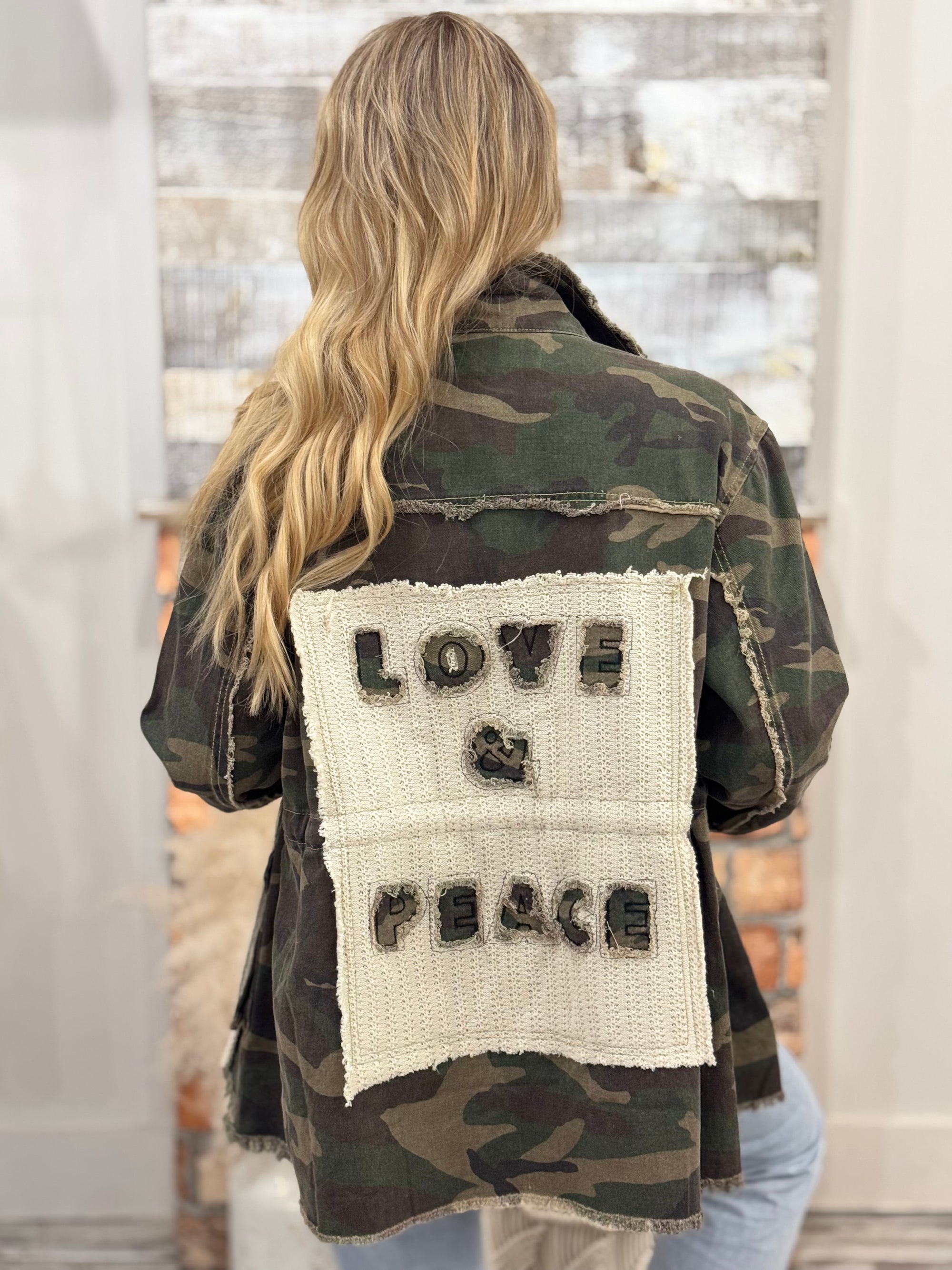 Camo Love + Peace Patch Jacket