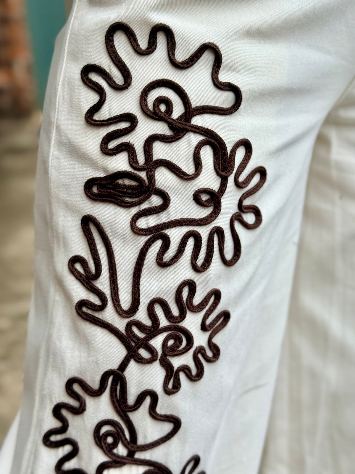 Floral Embroidered Wide Leg Pants