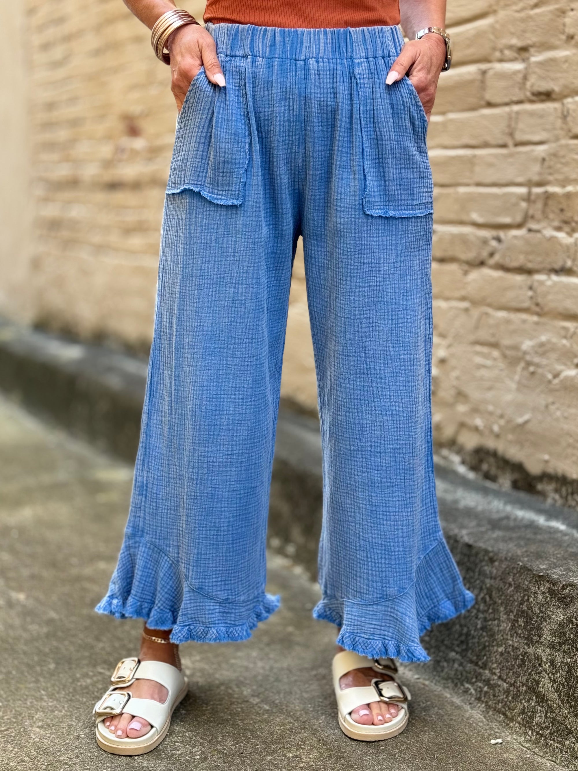 Mineral Washed Gauze Cropped Pants