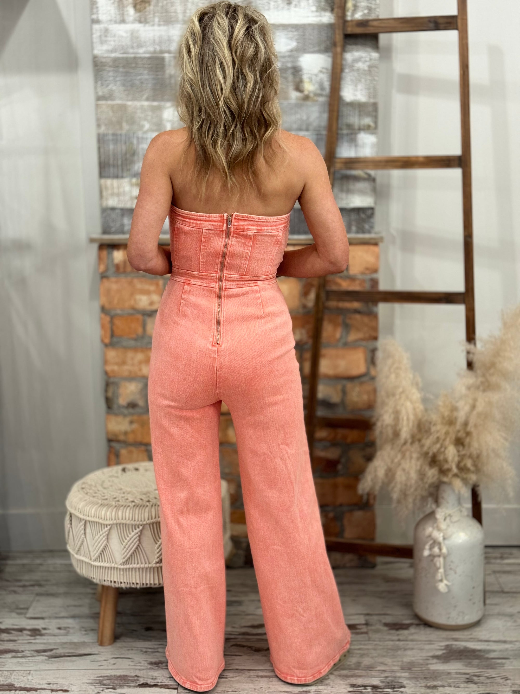 Washed Front Seam Wide Leg Jumpsuit