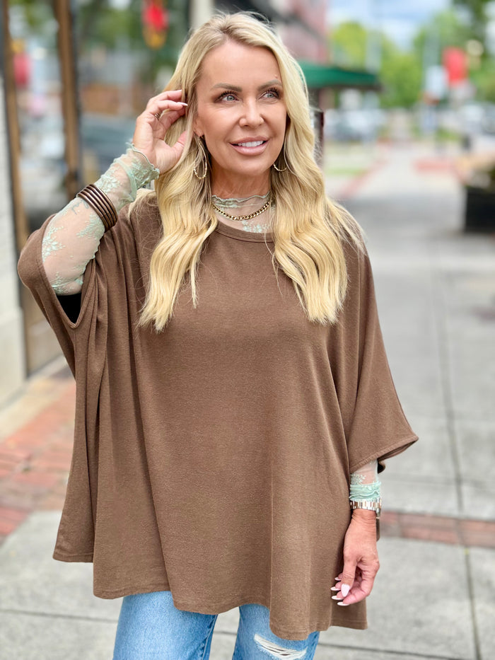 Oversized Dolman Sleeve Top | Brown
