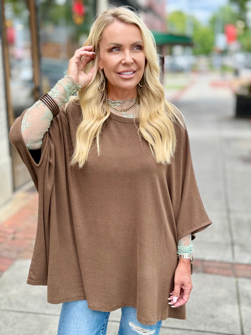 Oversized Dolman Sleeve Top | Brown