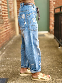 Paint Splattered Rope Belt Jeans