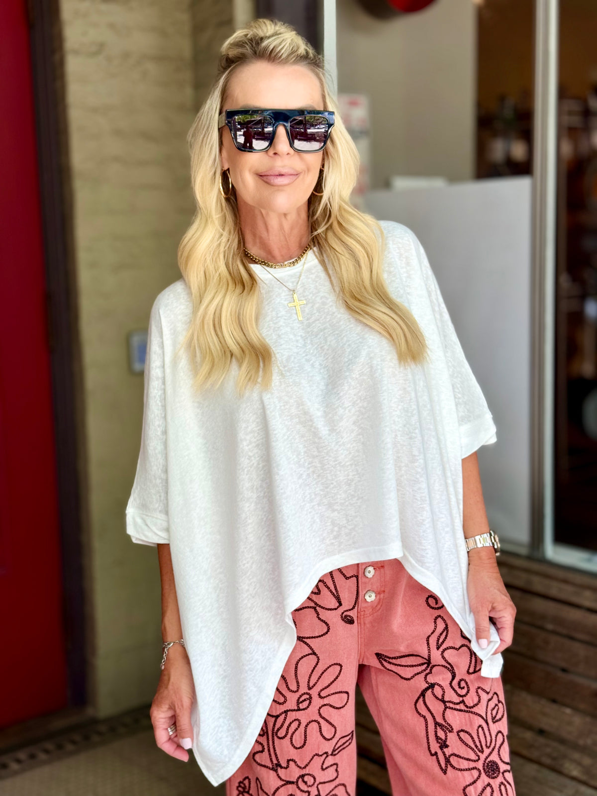 Oversized Dolman Sleeve Top | White