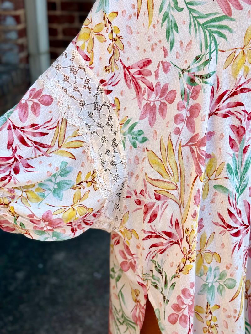 Oversized Lace Trim Kimono