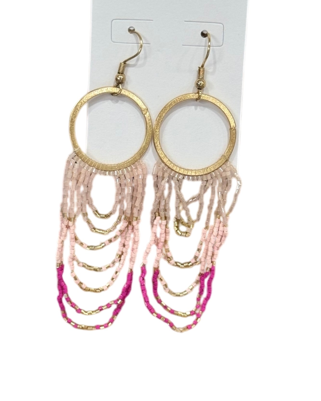 Beaded Fringe Circle Earrings | Pink