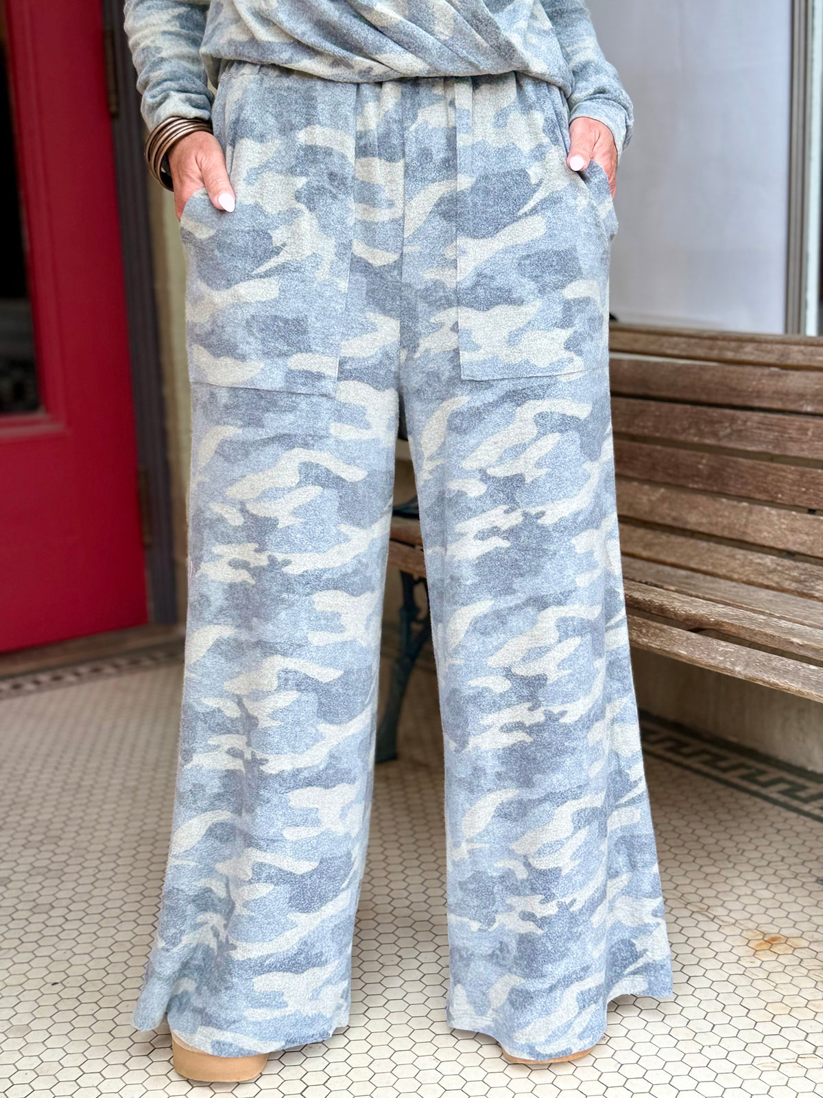 Camo Print Wide Leg Pants