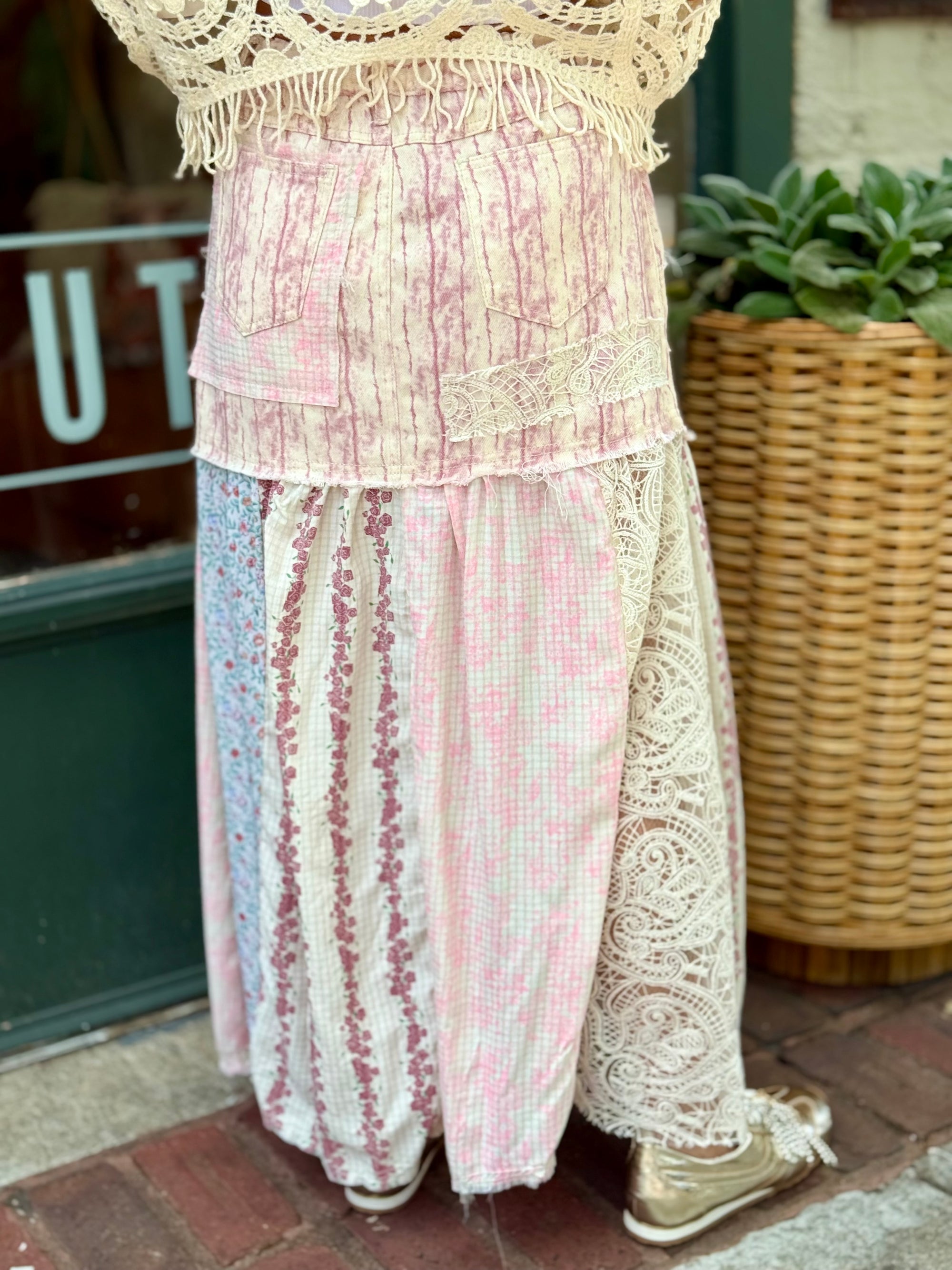 Floral + Lace Mixed Print Skirt