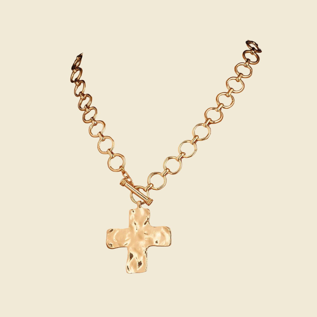 Hammered Cross Toggle Necklace