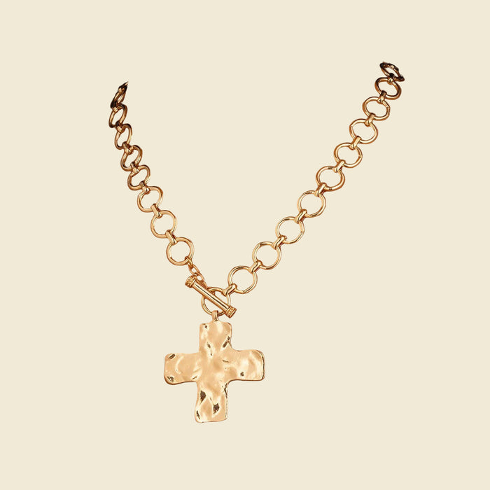 Hammered Cross Toggle Necklace