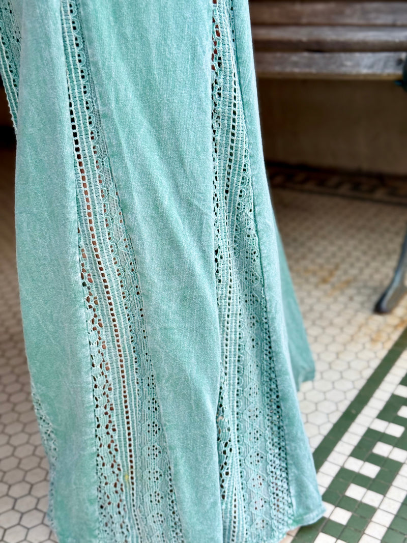 Lace Colorblock Flare Pants | Green
