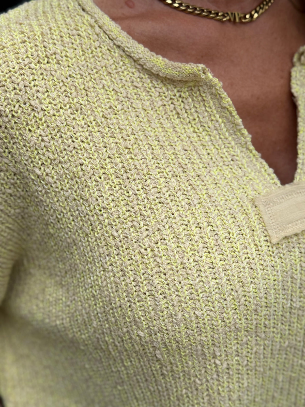 Cuffed Sleeve Split Collar Sweater