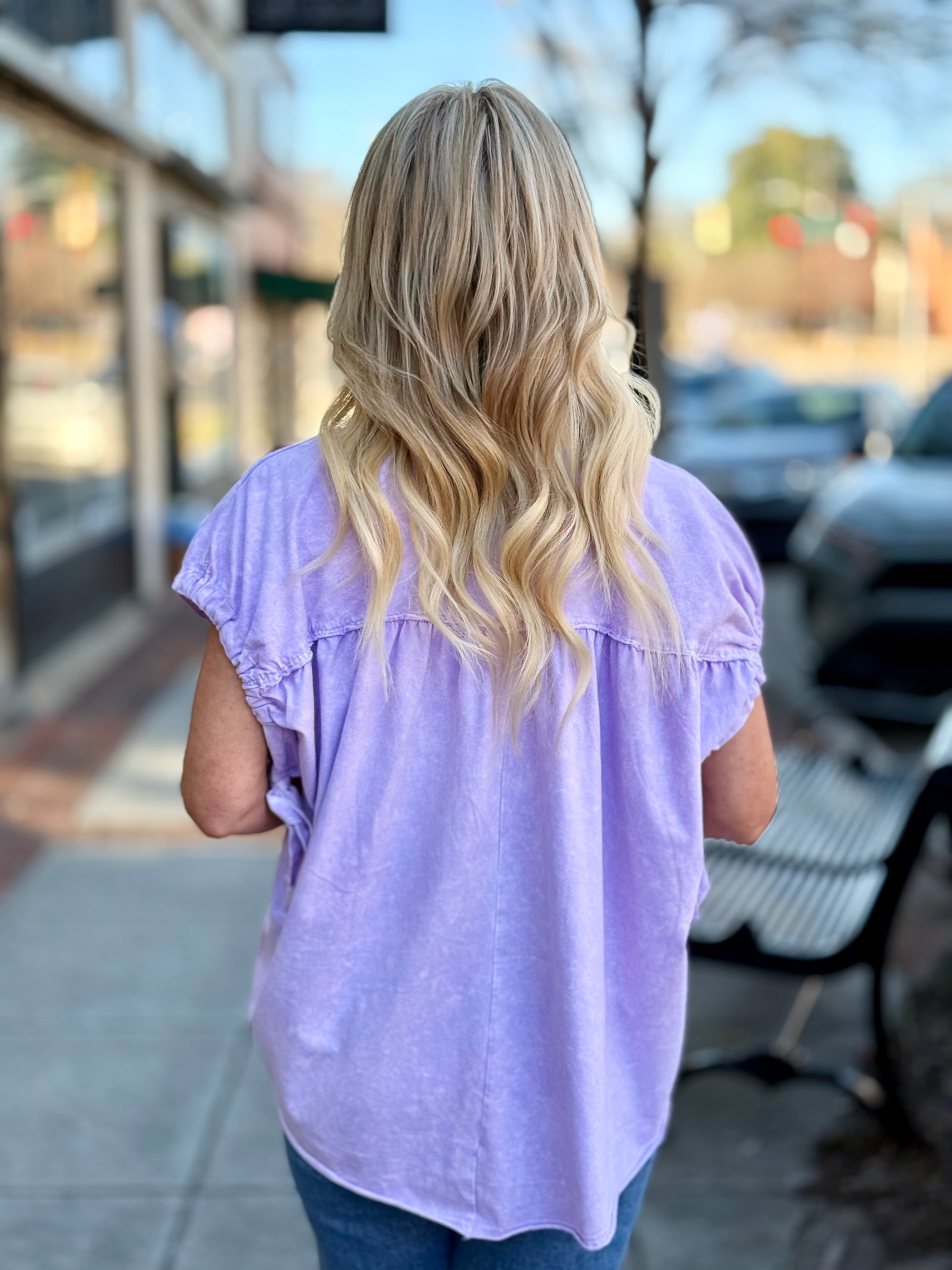 Washed Sleeve Tie Top | Lavender