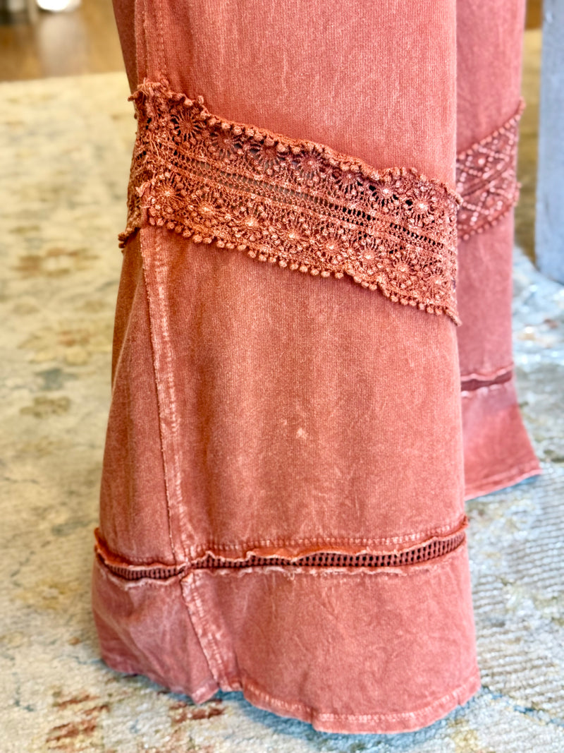 Crochet Trim Wide Leg Pants