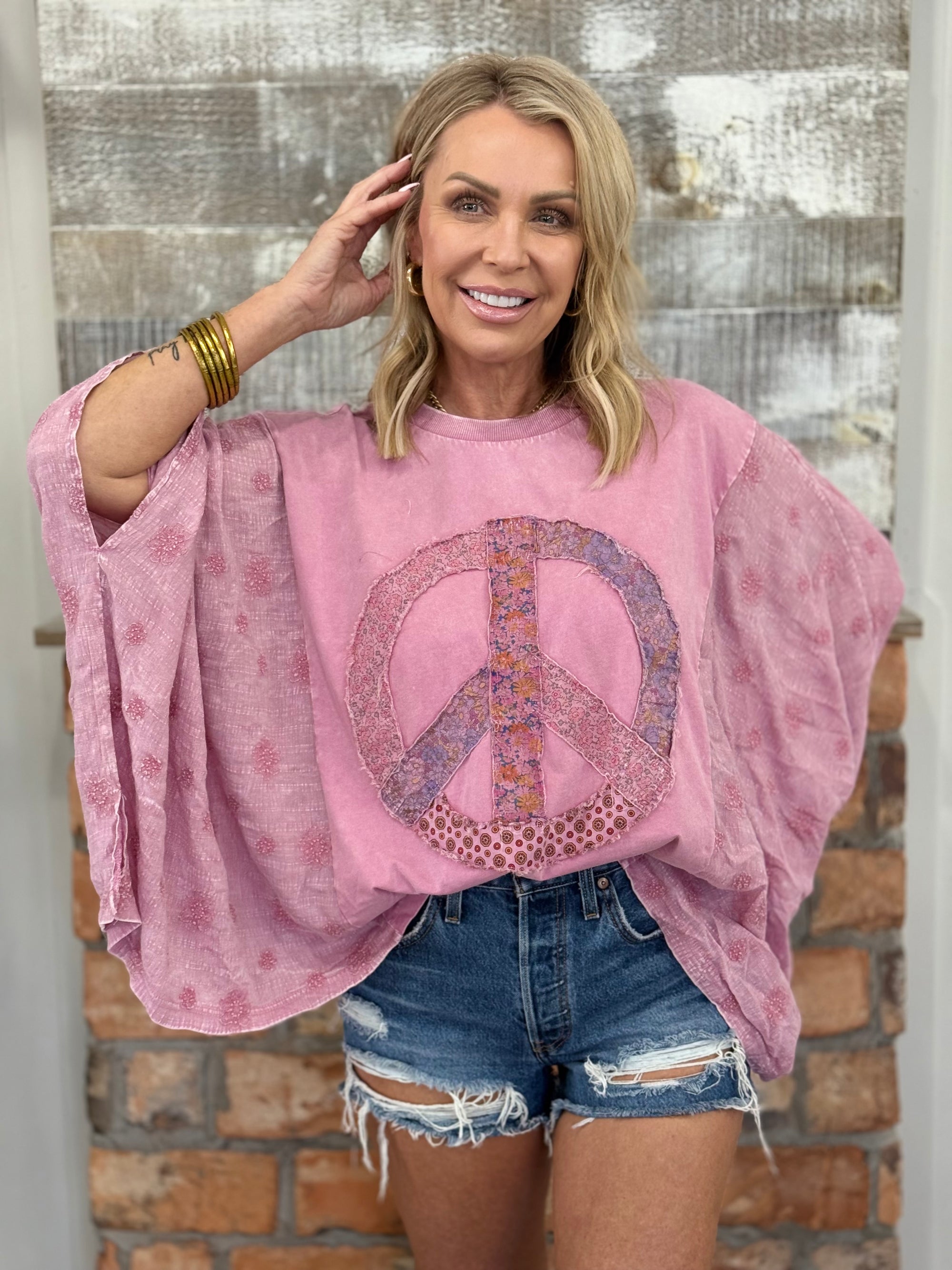 Patchwork Peace Sign Poncho Top