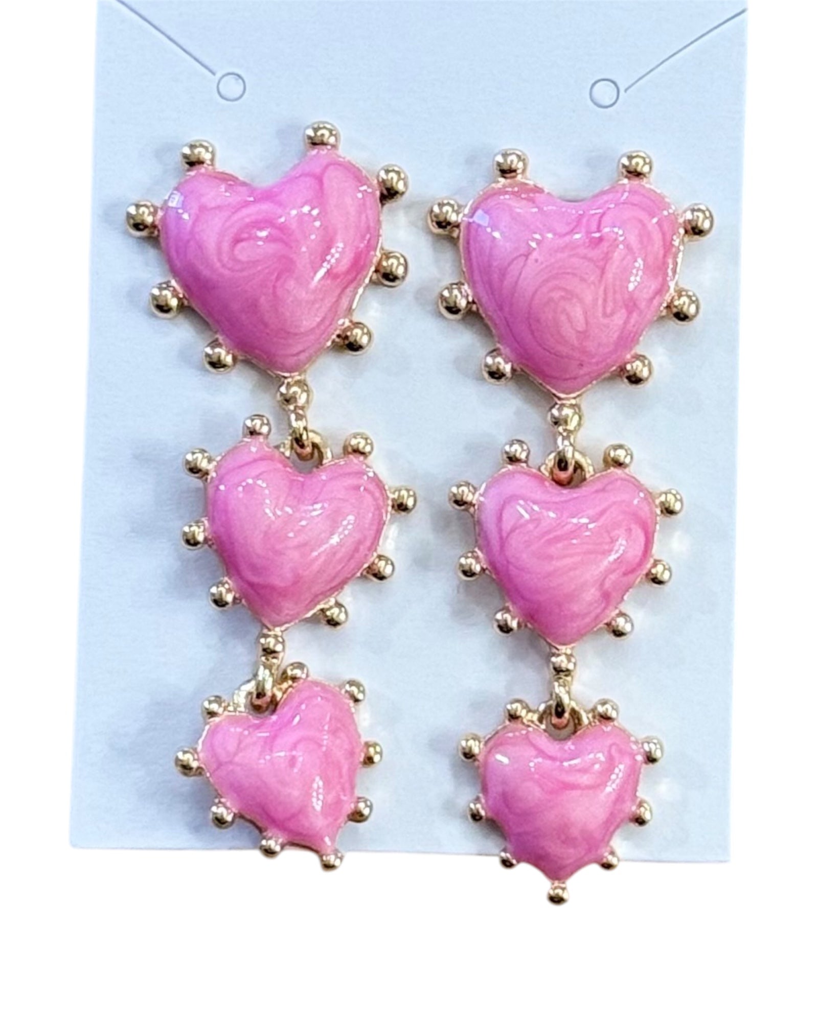 Triple Heart Drop Earrings | Pink