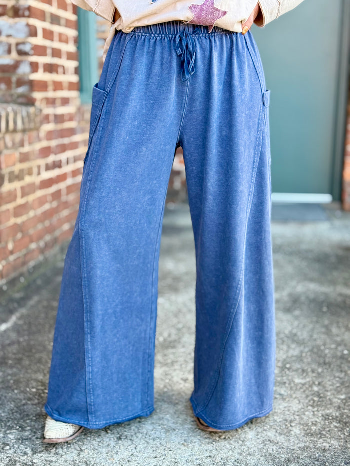 Side Pocket Wide Leg Pants | Blue