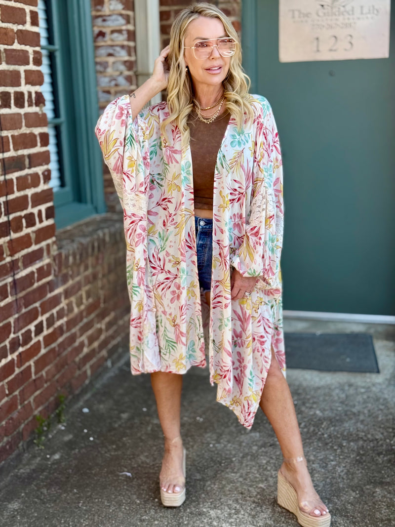 Oversized Lace Trim Kimono