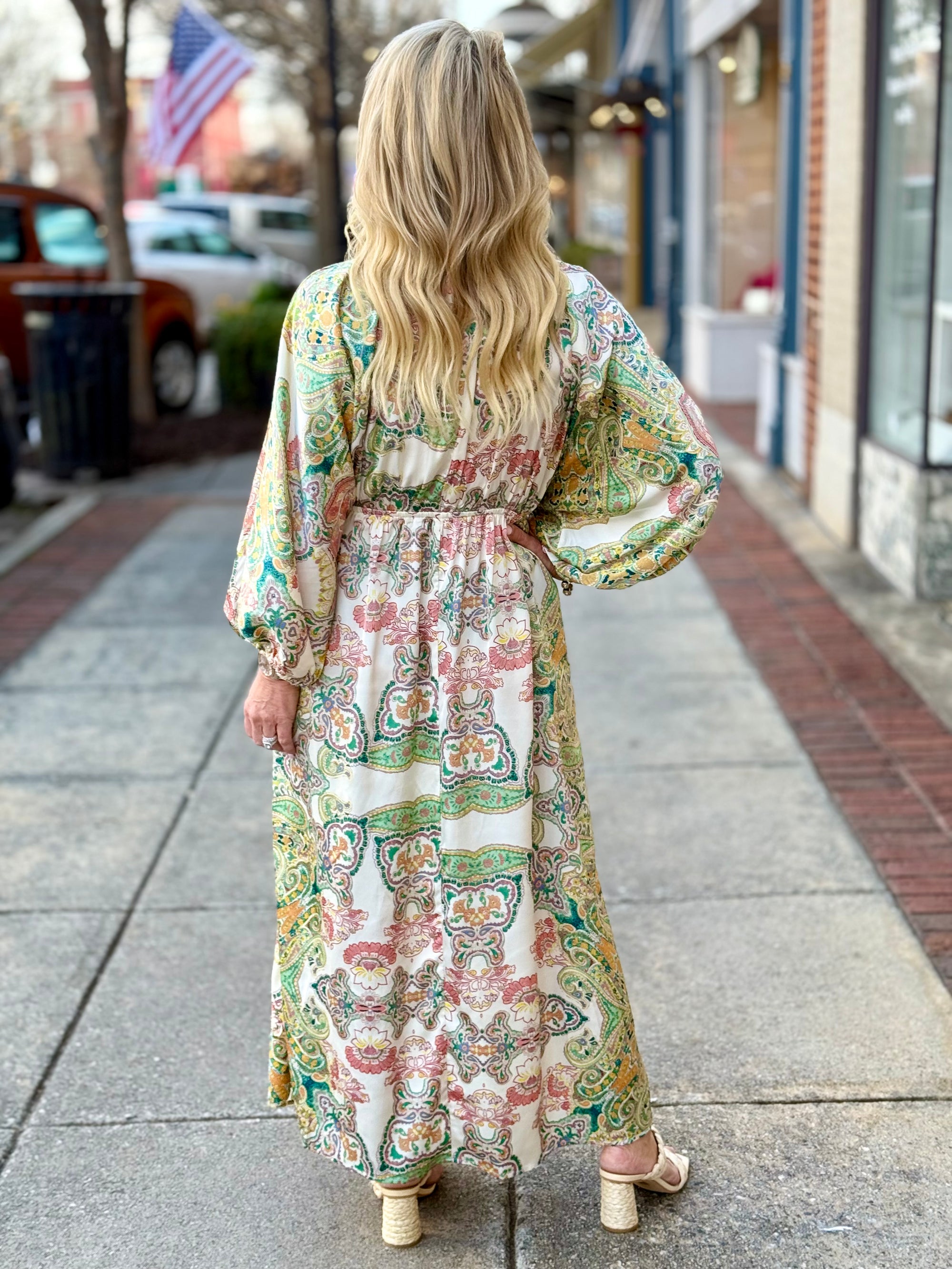 Satin Paisley Print Maxi Dress