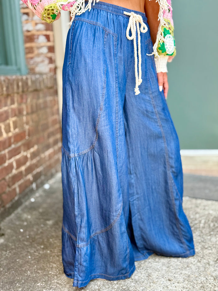 Tencel Drawstring Wide Leg Pants