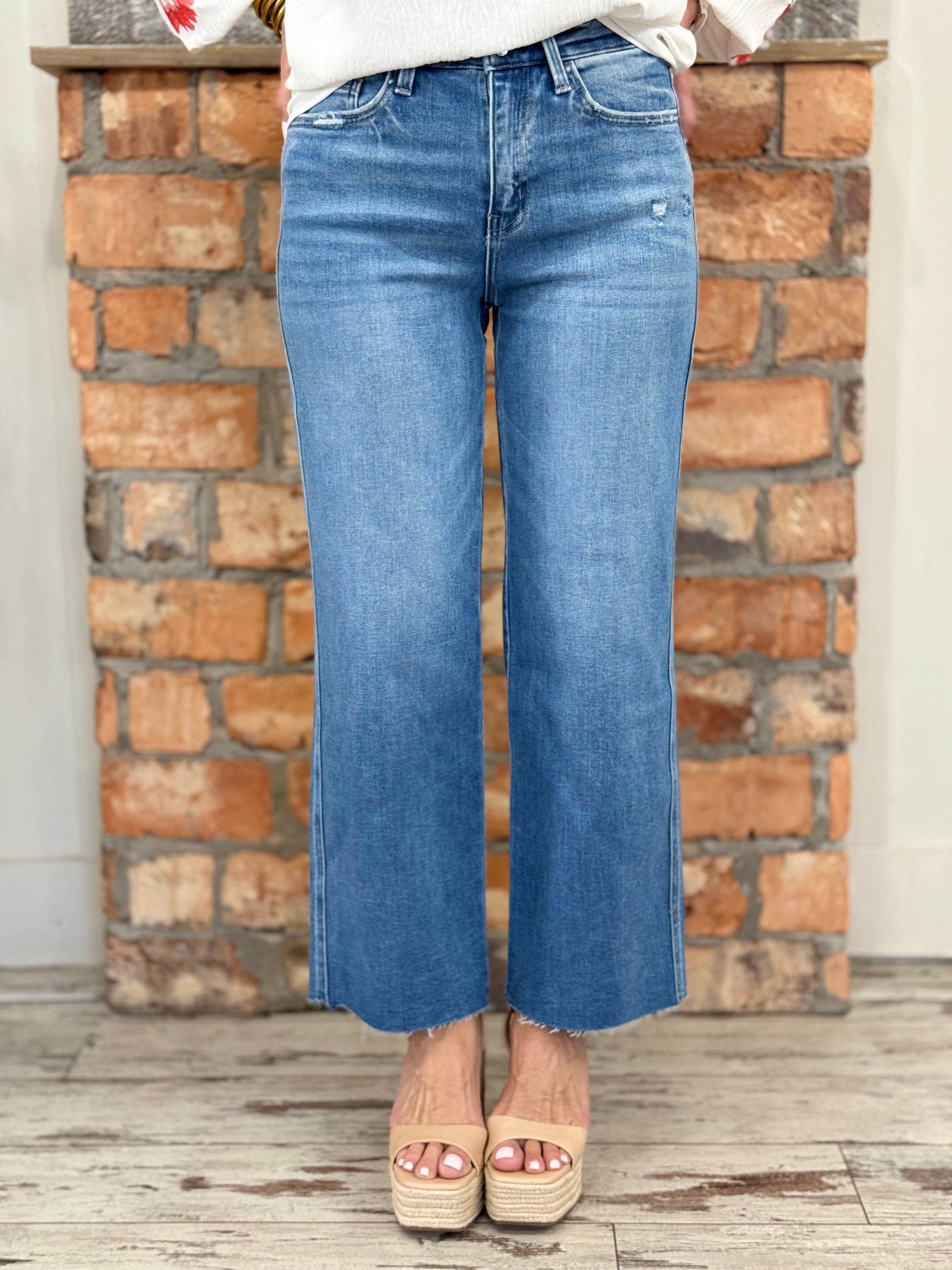 Raw Hem Slim Wide Leg Jeans