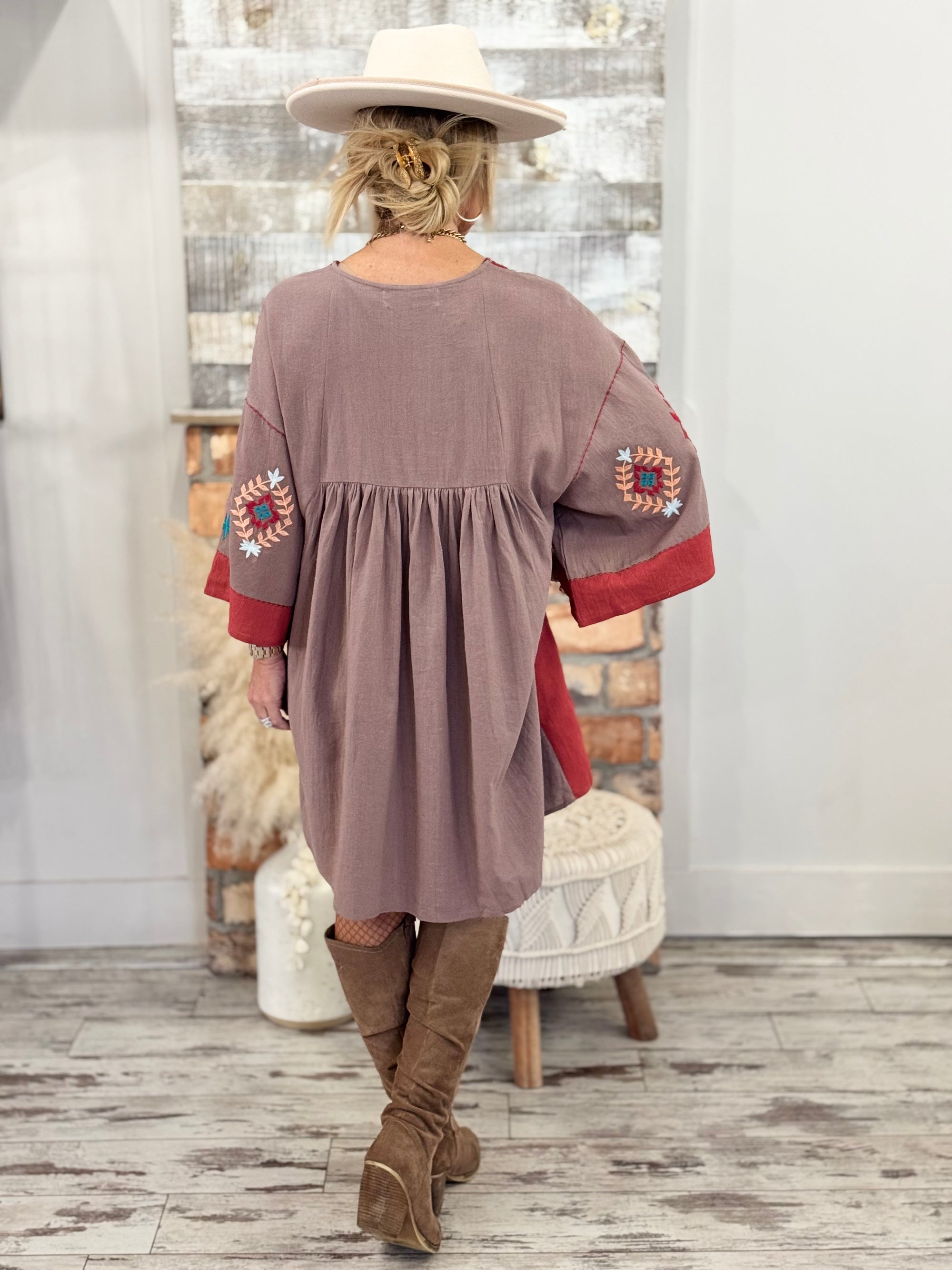 Boho Embroidered Wide Sleeve Dress