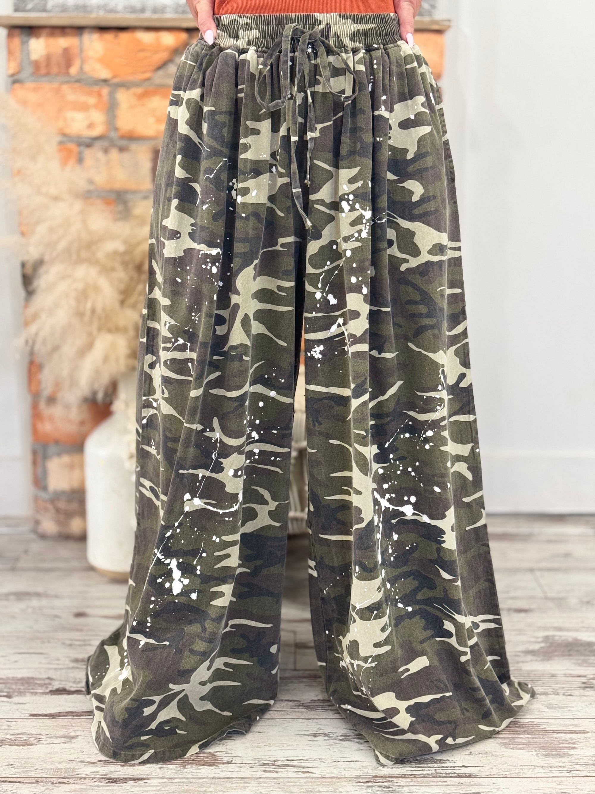 Camo Paint Splatter Wide Leg Pants