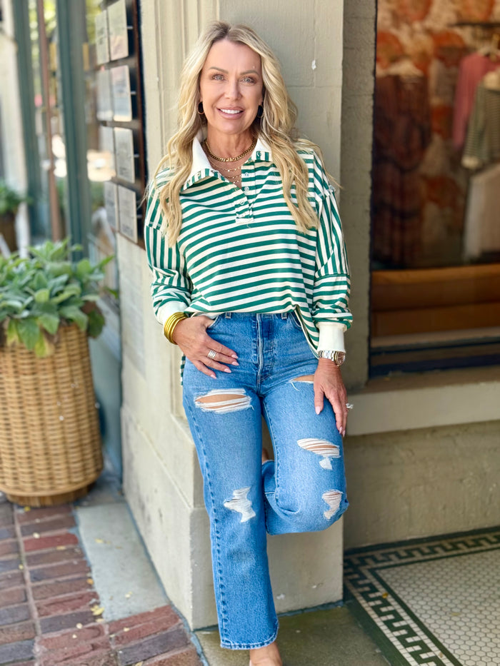 Oversized Striped Henley Top