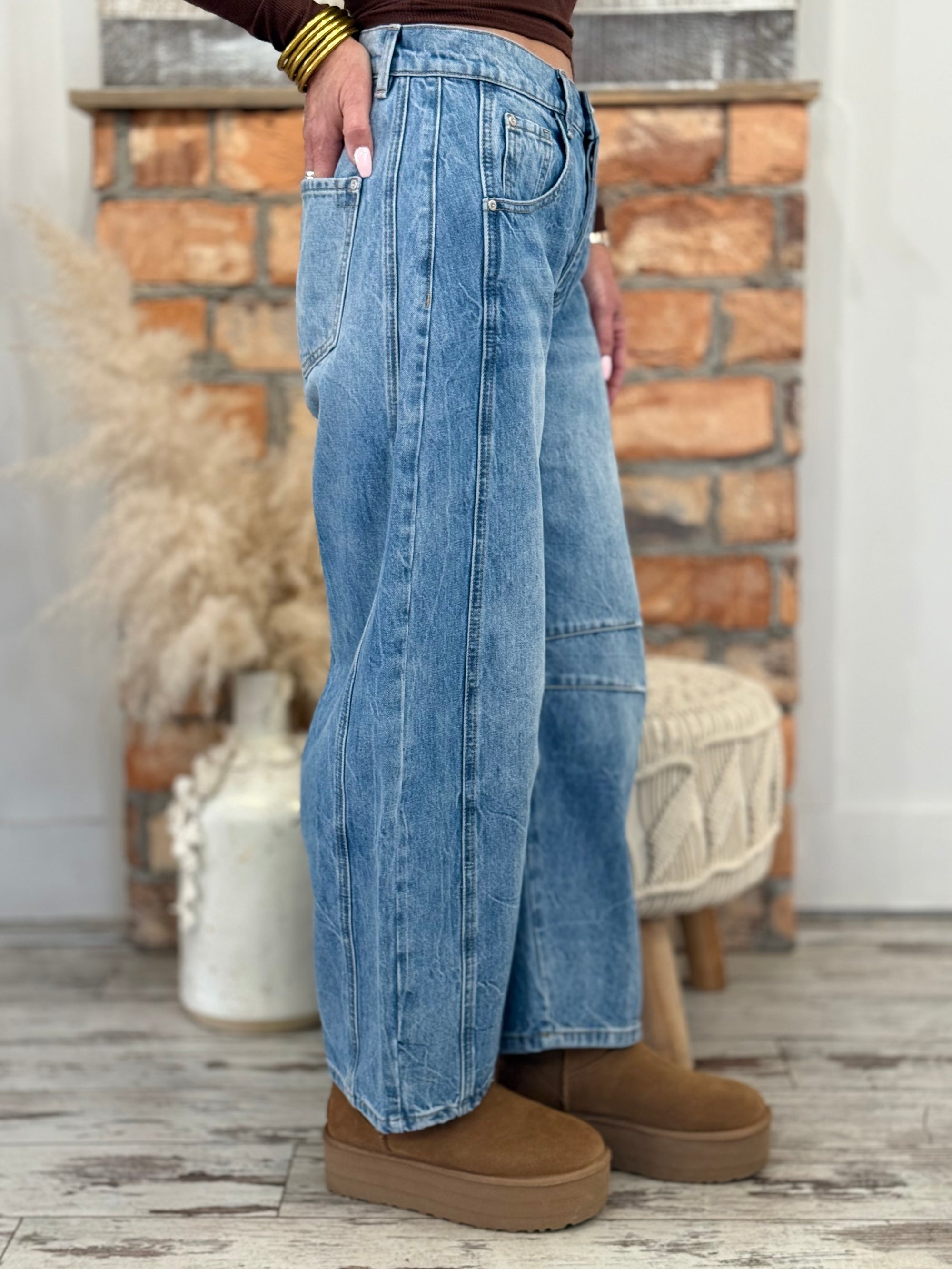 Mineral Washed Barrel Jeans