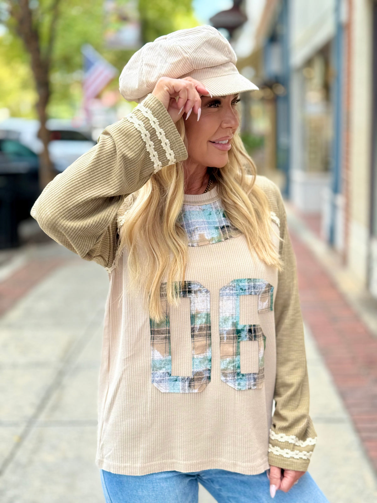 Plaid Patch Raglan Top