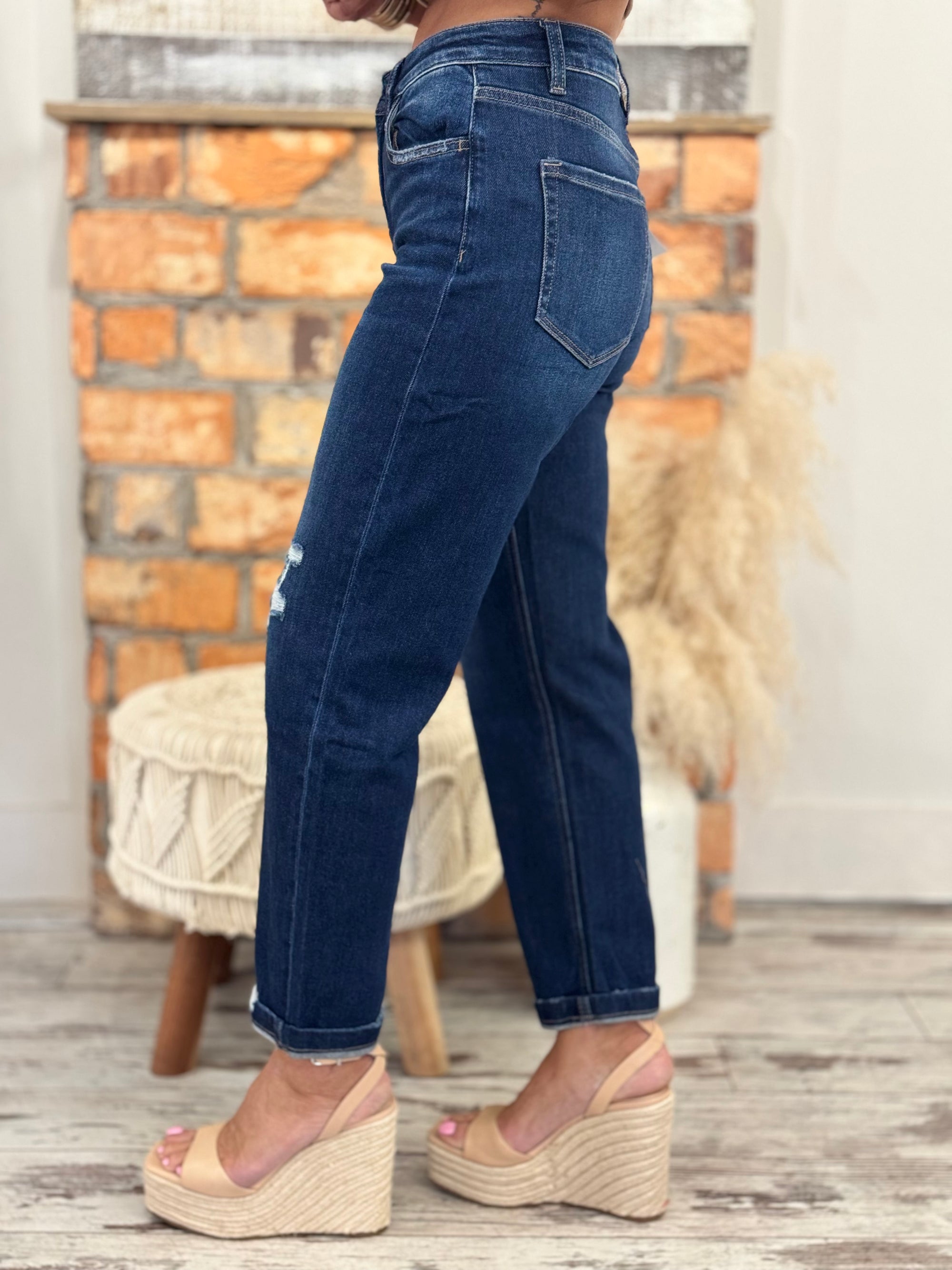 High Rise Cuffed Barrel Jeans