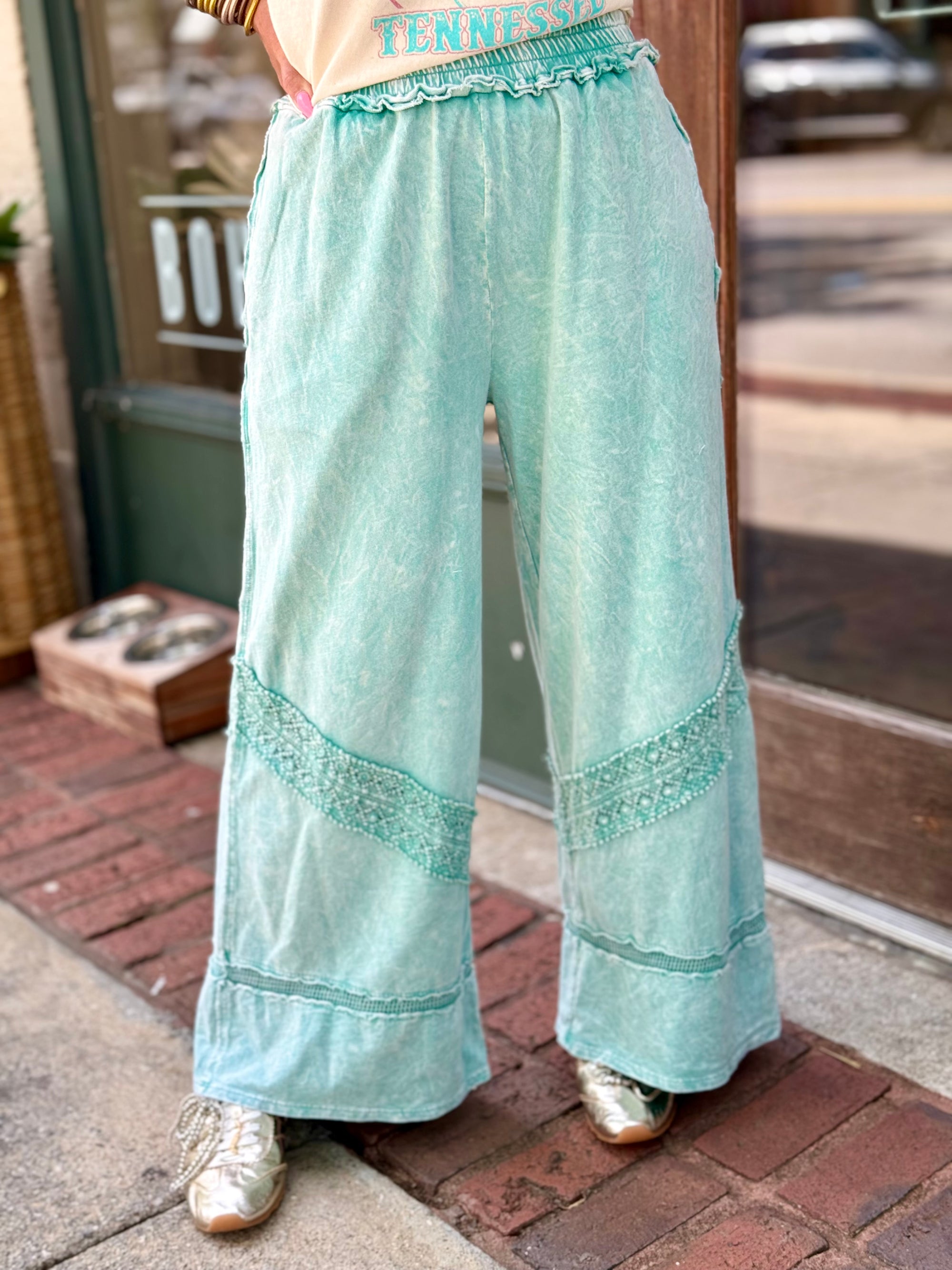 Crochet Trim Wide Leg Pants