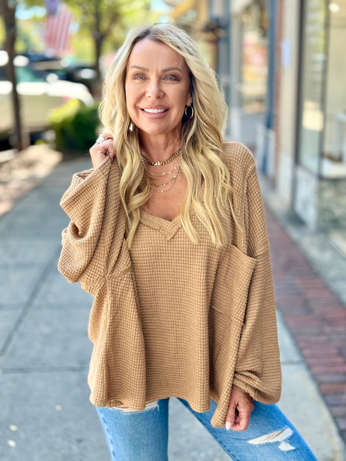 Textured Balloon Sleeve Top