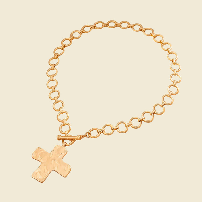 Hammered Cross Toggle Necklace