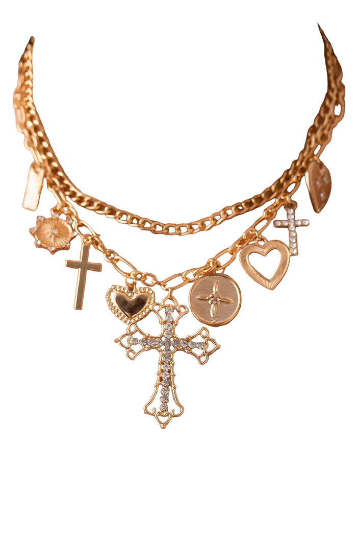Cross + Heart Charm Necklace