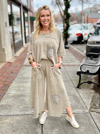 Crochet Floral Patch Waffle Pants