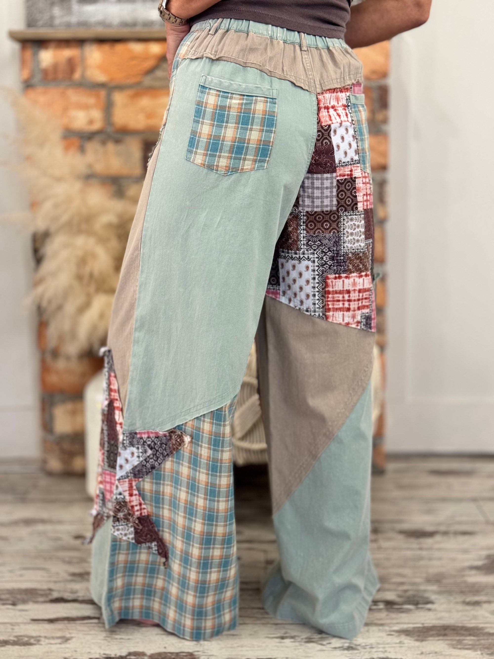 Mixed Patchwork Wide Leg Pants