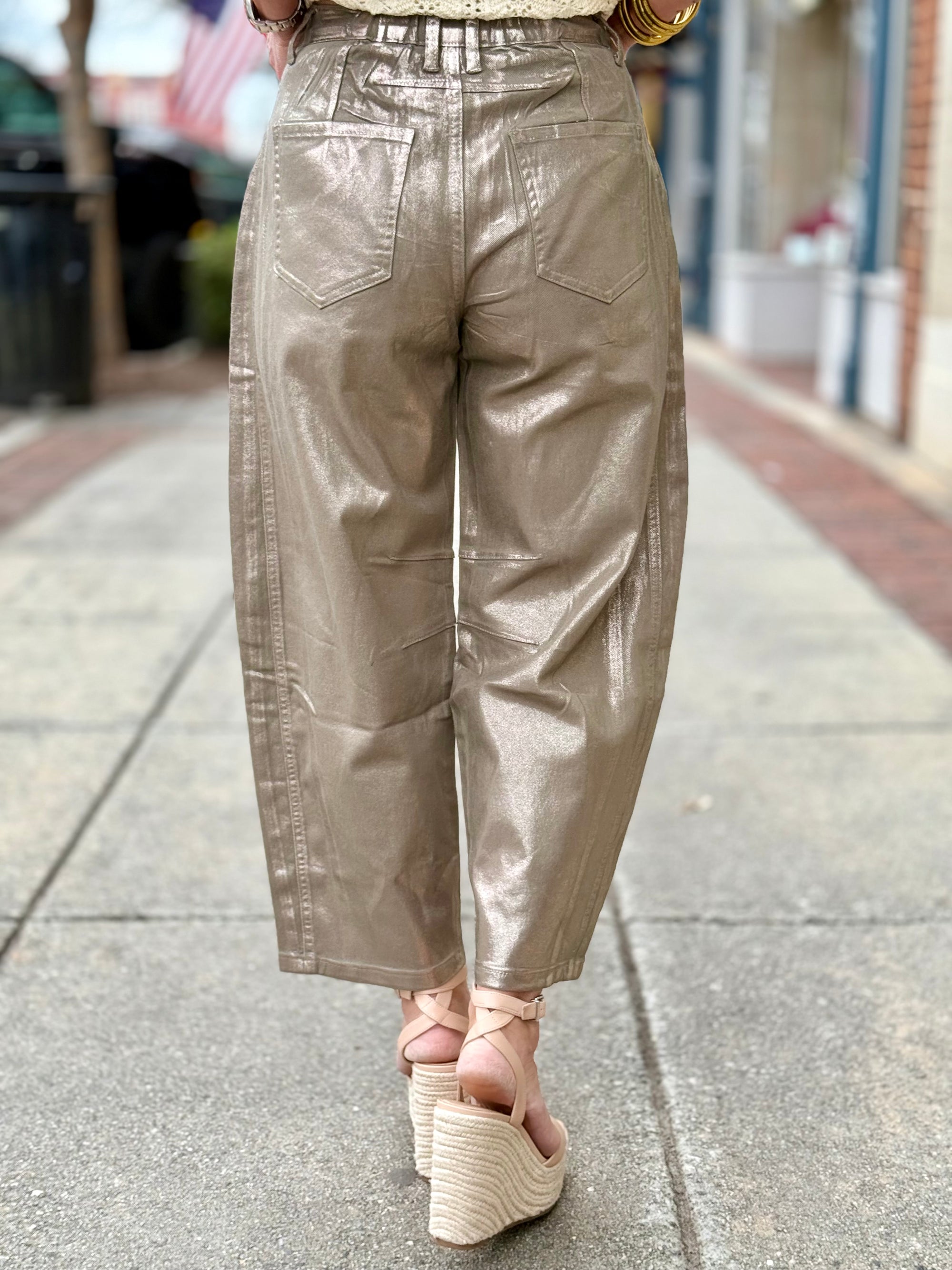 Gold Foil Barrel Jeans