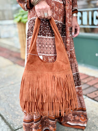Layered Fringe Suede Bag