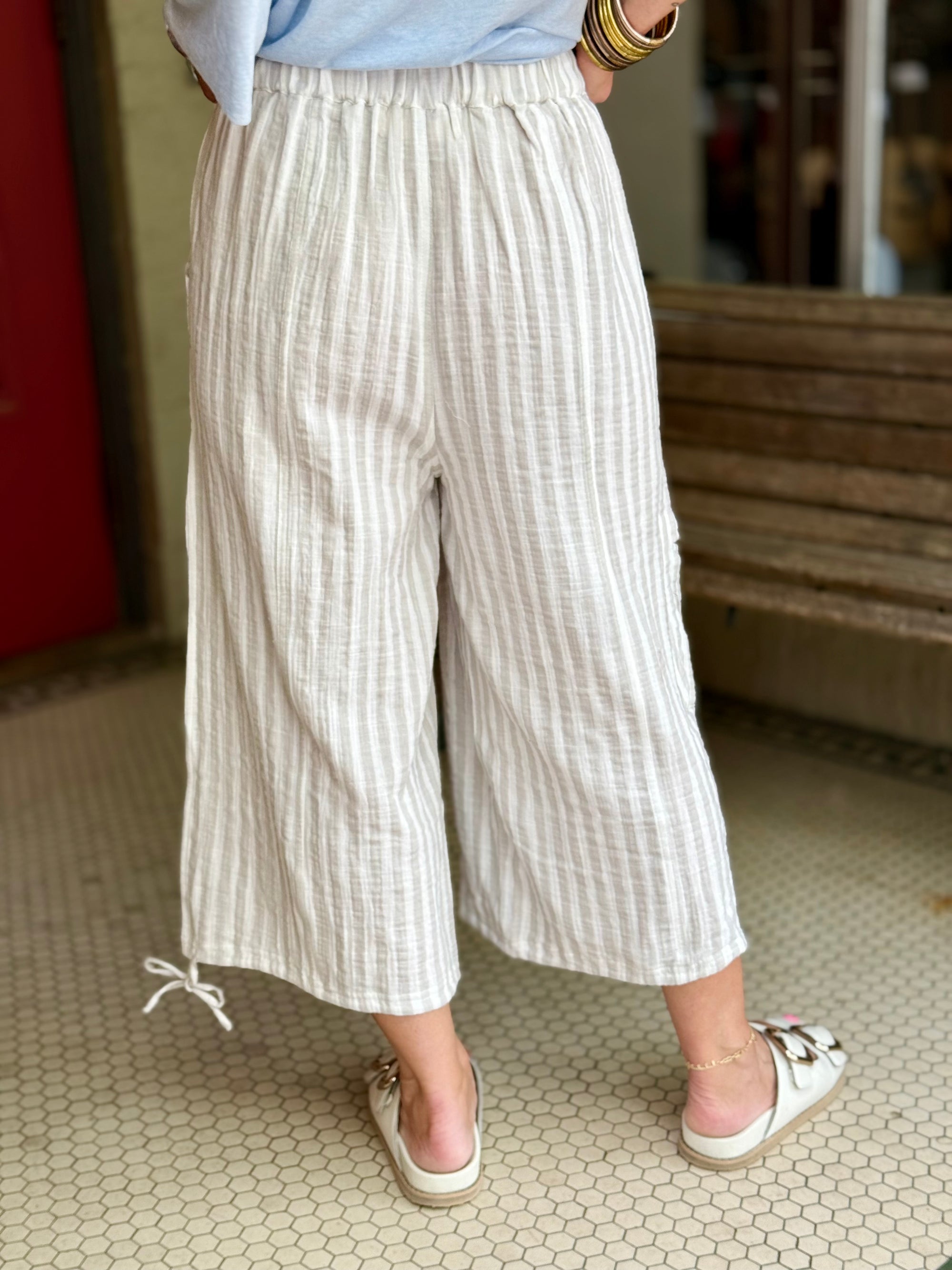 Striped Gauze Cargo Pants
